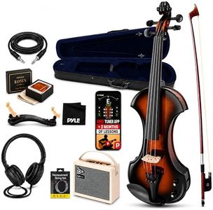 Pyle 4/4 Silent Electric Violin with Amplifier Kit, Solid Wood Fiddle with 10W Amp and Complete Accessories, Full Size Orchestral String Instrument For Beginner & Professional Use