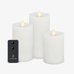 Luminara - Set of 3 Realistic LED Flameless Candles White Battery Operated with Remote Control, Moving Flame Pillar Timer, Cast Function on Safe Top