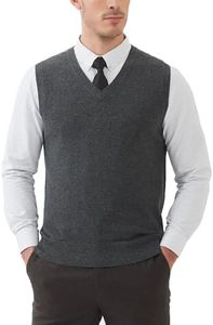 Kallspin Men's Wool Blend Vest Sweater Lightweight Relaxed Fit V Neck Sleeveless Knitted Jumpers(Charcoal, Medium)