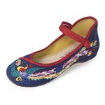 R&V Fashion Women Shoes Walking Dancing Embroidery Vintage Mary Jane Flats (4 UK (Insole: 9.25 inch), Blue)