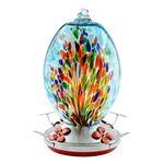 WOSIBO Hummingbird Feeder for Outdoors - Hand Blown Glass -Patio Large 30 Ounces Colorful Hummingbird Feeder, Brush and Service Card Blue Flower