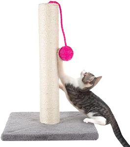 PETMAKER 17-Inch Cat Scratching Post – Sisal Fabric and Carpet Small Cat Tree, Bright Pink Hanging Ball Toy for Adult Cats and Kittens by (Gray)