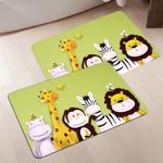 Story@Home Kids Bath mat Set of 2 | Anti-Skid, Soft & Washable Floor Mat | 40 x 60 cm | Zoo Animals Design | Perfect for Bedroom, Playroom, Nursery & Study Corner (Green)