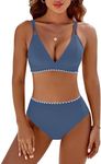 BMJL Bikini Sets for Women High Waisted Swim Suits Shell Stitched Two Piece Swimsuits(S,Haze Blue)