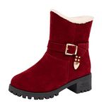 Womens Boots Black Warm Plus Belt Cotton Women's Fashion Boots Velvet Women's Boots Ladies Round Toe Ankle Boots (Q-1-Wine, 5.5)