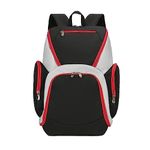 FANDARE Basketball Backpack Large Sports Bag with Separate Ball Holder Men Women School Bag for Basketball, Soccer, Volleyball, Swim, Gym, Travel Student Outdoor Sports Equipment Daypacks Black Red