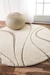 SWEET HOMES Super Ultra Soft Shaggy Handcrafted Anti-Skid Silk Touch Carpet, Size 4x4 Feet Round Colour, Ivory-Beige MN