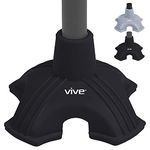 Cane Tip by Vive - Quad Rubber Replacement Foot Pad for Walking Canes - Stable Four Point Self Standing Quadruple Tripod Stand for Cane - Universal 4 Leg Attachment for Walking Stick (Black)