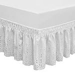 QSY Home Wrap Around Elastic Eyelet Bed Skirts 14 1/2 Inches Drop Dust Ruffle Three Fabric Sides Easy On/Easy Off Adjustable Polyester Cotton(White Queen/King)