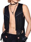 GORGLITTER Men's Fringe Western Vest Open Front Cowboy Vest Jacket 70s Outfits Tassel Tops Black Small