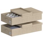2Pack Under Bed Storage Bins With Lids Carry Handles Linen Fabric Foldable Stackable Sturdy Large Capacity Clothes Organizer for Clothing, Shoes, Blankets, Sweaters, Toys (Beige, 32"17"6")