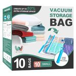 WTREE Vacuum Storage Bags, Space Saver Bags, Vacuum Sealed Bags for Comforters, Blankets, Clothes Storage, Hand Pump Included, 10-Small