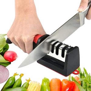 Knife Sharpener,4-in-1 Kitchen Manual Sharpener Polish Blades Quickly and Sharpen Restore for Kitchen Knives, Pocket Knives, Chef's Serrated Knives, with a Non-Slip Base and a Soft-Touch (4 Stage)