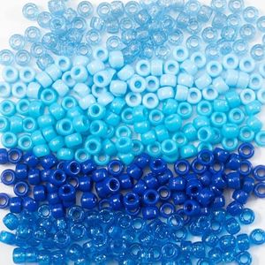 Gxchun 1000 Pcs Acrylic Pony Beads 6x9mm Bulk Plastic Large Hole 5 Blue Mix Beads Pen Hair Kandi Beads for Friendship Bracelet Jewelry Making Braids Kit
