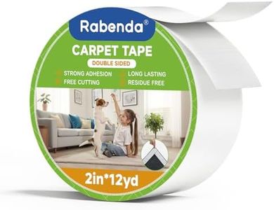 Rabenda Double Sided Carpet Tape - 2 Inch x 12 Yards Removable Rug Tape for Hardwood Floors, Tile & Laminate - No Residue Strong Hold Anti Slip Gripper for Area Rugs, Mats & Carpets