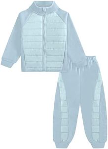 Gogokids Boys and Girls Fleece Clothing Sets Full-zip Quilted Padded Jacket Coat Winter 2PC Outfits Sets with Pants, Blue, 4-5 Years