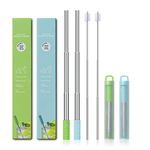 TOP STAR 2 Pack Metal Portable Straws for Reusable,Telescopic Drinking Straws with Cleaning Brush for Cold Water,Coffee,Juice (Green&Blue)