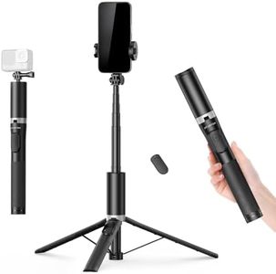 ATUMTEK 160 cm Selfie Stick, Selfie Stick Tripod with Remote Control for iPhone, Android Smartphones and Action Cameras, Aluminium Phone Tripod with 2 Cold Shoes for Light and Mic, Black