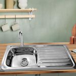 Bonkaso Single Bowl Kitchen Sink| Stainless Steel with Single Drainage Board Square shaped Kitchen Sink| Glossy Finish|37 x 18 x 8 Inch |Pack of 1| Silver