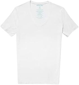 Tommy John Men's Cool Cotton 2.0 High V Neck T Shirt, Stay Tuck Design, Soft Stretch Fabric Cotton, Comfortable Fit Premium Men's T-Shirt, Short Sleeve Undershirts for Mens, White, X-Large