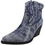 LoudLook Ladies Ankle Cowboy Boots Western Faux Suede Zip Pointed Toe Cuban Heel Shoes Sizes Blue Jean 6