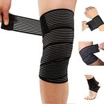 Skull Sports Industries Polyester, Elastic Knee Compression Bandage Wraps Support for Legs, Thighs, Hamstrings Ankle and Elbow for Squats, Weightlifting, Olympic Cross fit (Pack of 2, Black)