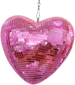 Mirror Disco Ball with Chain, Heart 8 Inch Pink Disco Ball Reflective Mirror Ball Hanging Ornament for Birthday Wedding Party Decor, Disco Ball Ornaments