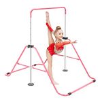 Trintion Gymnastics Bar Folding Training Equipment Gymnastic Kids Horizontal Bar Adjustable Height 84-137cm for Girls Boys Home Indoor Outdoor Pink