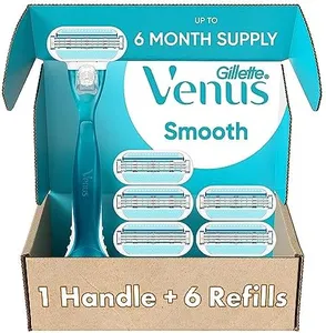 Gillette Venus Smooth Razors for Women, Includes 1 Handle, 6 Razor Blade Refills