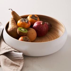 HABITAAS Fruit Bowl for Kitchen Counter – Handmade Spun Bamboo, Large 11.75" Fruit Basket, Eco-Friendly Decorative Serving Bowl for Home Decor, Produce Storage & Centerpiece (White)