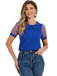 Allegra K Women's Blouses, Polka Dots Blouse, Vintage Peter Pan Collar Top, Short Sleeves Tops for Women Royal Blue S