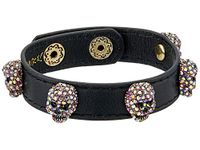 Betsey Johnson Halloween Black Leather with Multi-Color Stone Skulls Wrap Bracelet