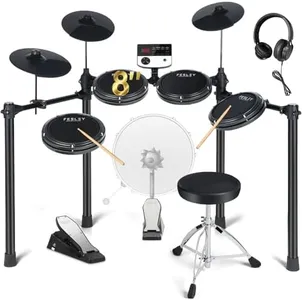 Fesley Electric Drum Set: 5 Drums 3 Cymbals with 4 Quiet Mesh Drum Pads, Electronic Drum Set for Beginner Adult, E Drum Kit with Drum Throne, Headphone, Drumsticks, USB MIDI, Intelligent Sound Module