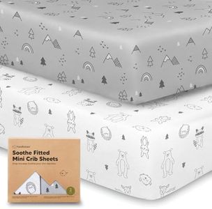 2-Pack Mini Cot Sheets Fitted, Pack and Play Sheets - Organic Cotton Pack N Play Sheets for Pack and Play Mattress, Playard Baby Cot Sheets, Jersey Crib Sheets Neutral for Boys, Girls (Woodland)