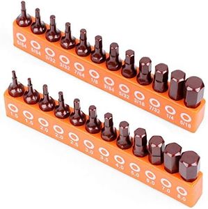 Amartisan 24-Piece Hex Head Allen Wrench Drill Bit Set, Metric and SAE S2 Steel Hex Bits Set, 1" Long