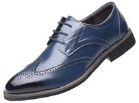 WUIWUIYU Men's Manmade Leather Lace-Up Business Formal Dress Wingtips Brogue Wedding Shoes Blue Size 13