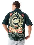 The Souled Store Official Men Looney Tunes: Rebel Rabbit Oversized Shirts Navy Blue Cartoon 90s Shirts Casual Button-Down Half Sleeve Printed Graphic Short Sleeve Casual Fashionable Stylish