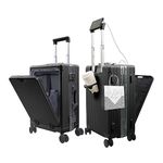 LAZEYARD Aluminum Frame Carry On Luggage with Cup Holder and USB Port, Front Compartment, TSA Lock, 22x14x9 Airline Approved Carry-On Hardside Suitcase with Spinner Wheels (Black 24inch), Black