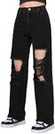 Floerns Girls Cut Out Ripped Wide Leg Jeans High Waisted Distressed Denim Pants Black 10-11Y