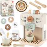 Airlab Wooden Coffee Machine Toy, 12 Piece Toy Kitchen Accessories and Afternoon Tea Party Set for Toddlers, Play Food Sets for Children Kitchen, Pretend Role Play Picnic Toys for Girls And Boys