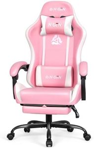 N-GEN GAMING Video Gaming Chair with Footrest Lumbar Support for Home Office High Back Recliner Height Adjustable Ergonomic Comfy Leather Computer Desk Chair (Pink)
