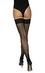 Annes styling Womens Hold Ups with Back Seam 20 Denier Sensual Stockings Sexy Lace Top High Thigh with Silicone, Nero TG-1/2