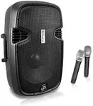 Pyle Portable PA Bluetooth Speaker System - 1000W Active Powered Home Outdoor Speaker w/ 12" Subwoofer 1.3" Tweeter, Rechargeable Battery, Wheels, USB SD, 2 Wireless Microphone, Remote PPHP129WMU.5