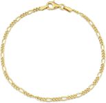 Abbie+Cleo Italian 925 Sterling Silver Figaro Link Chain Bracelet - for Men & Women - 2.2mm, 3.8mm, 5.5mm, 8.9mm, 14.5mm - Available in Sterling Silver or Yellow Gold Plated Sterling Silver - 9 inch or 7.5 inch Lengths