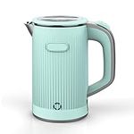 Small Electric Kettle 0.8L Mini Travel Tea Kettle Portable Hot Water kettle Stainless Steel Double Water Boiler Auto Shut-off Tea Heater for Camping, Travel, Office