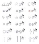 Staligue Mj 18 Pairs Tiny Cartilage Stud Earrings Set For Women Men Star Triangle Moon Heart Disc Ball Cz Small Screwback Flat Back Ear Stud Stainless Steel Geometric Barbell Flatback Piercing Set
