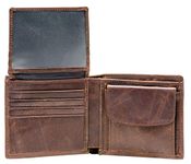 RFID Blocking Genuine Leather Bifold Wallet for Men with Zipper and Coin Pocket (Dark Brown)