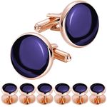 HAWSON Blue Man Tuxedo Shirt Studs and Cufflinks Set for Wedding Business Rose Gold