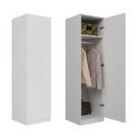 WHATSIZE ENTERPRISE – SD 50 - White Single Push-open Wardrobe – Wooden Storage Cupboard with Folding & Hanging Space - Organise Clothing, & Coats - Modern Décor