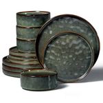 Herogo 12 Piece Dinner Set, Stoneware Dinnerware Sets for 4 People, Reactive Glaze Dining Plates and Bowls, Microwave and Dishwasher Safe, Chip and Scratch Resistant, Moss Green
